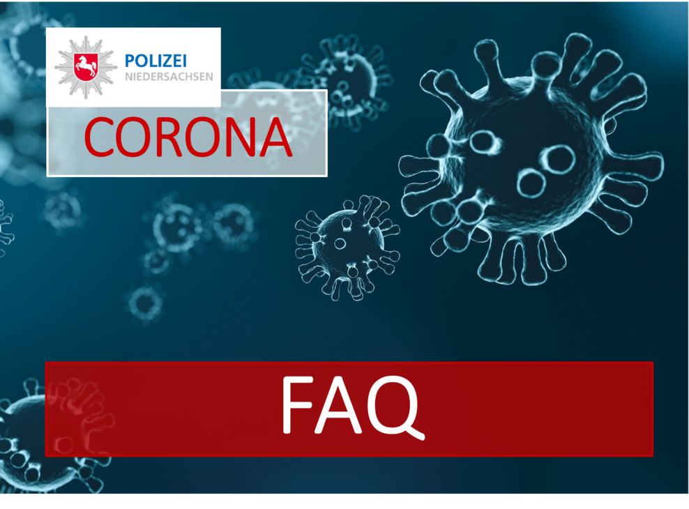 das Bild zeigt ein Symbolbild zum Thema Corona mit der Überschrift f a q, häufig gestellte Fragen